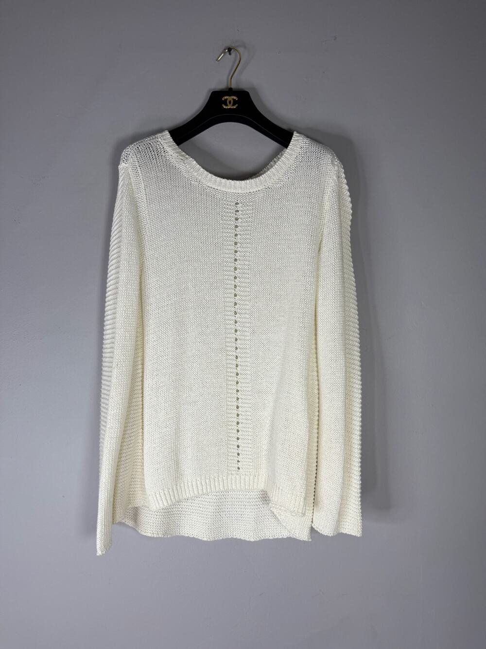 AMS PURE Women's White Textured Knit Crewneck Long Sleeve Sweater Size Medium